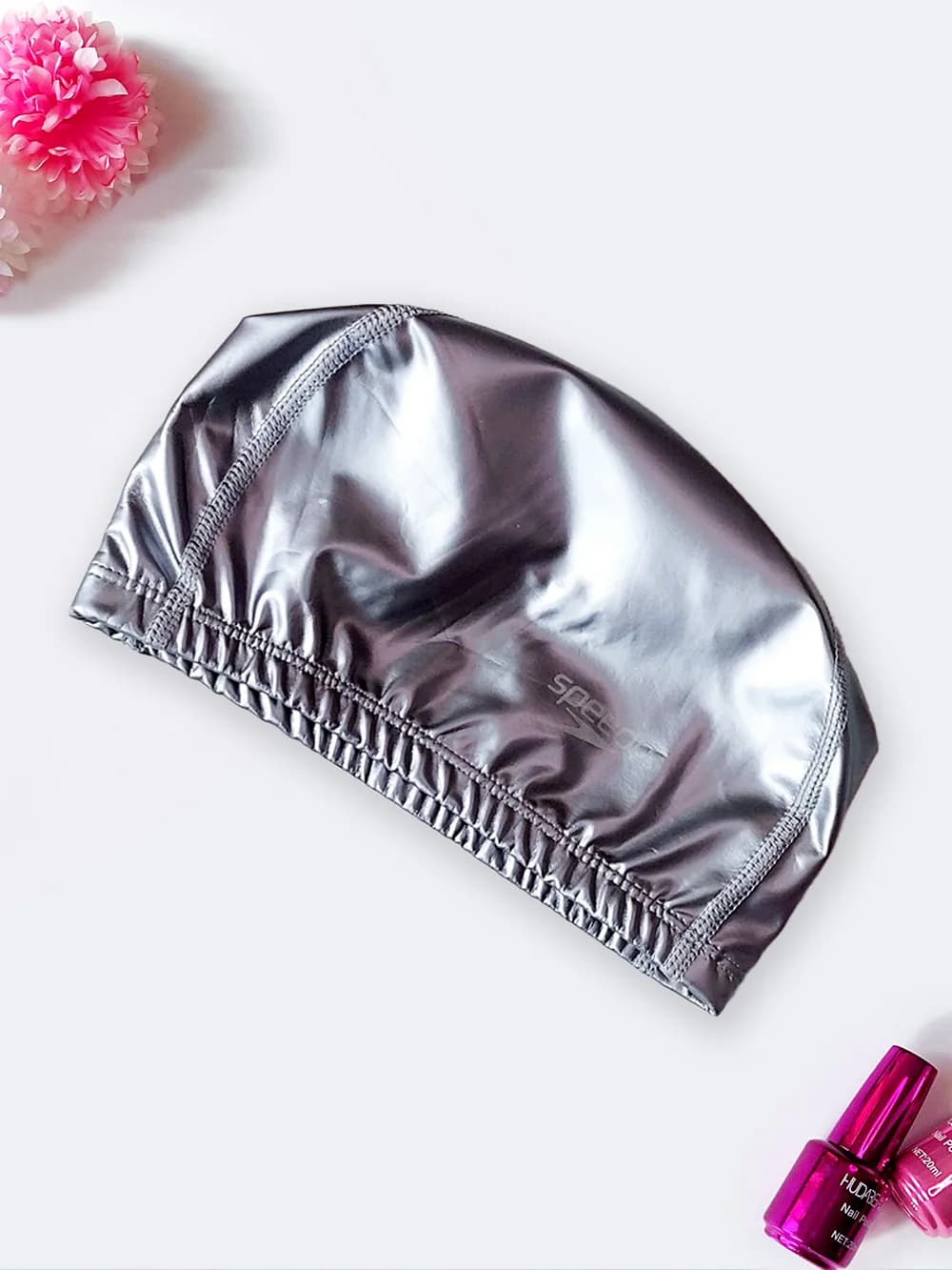 کلاه استخر شنا زنانه و مردانه فومی مارک اسپیدو ( Speedo ) طرح ساده طوسی رنگ