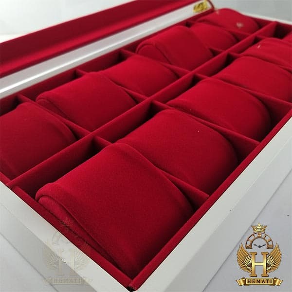 جعبه ساعت لوکس کلکسیونی چوبی 12تایی BOXL12105 (سفید داخل قرمز) — تصویر ۵