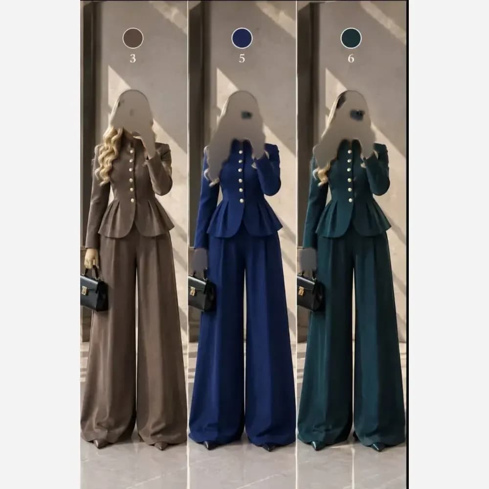 کت و شلوار زنانه جنس مازراتی اعلا رنگ سرمه ای سایز 36 تا 46 — تصویر ۱۰