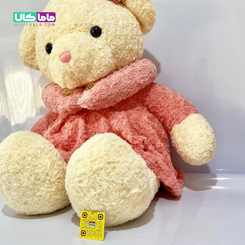 عروسک خرس تدی لباس رز سایز بزرگ صورتی 80 سانتیمتر — تصویر ۳