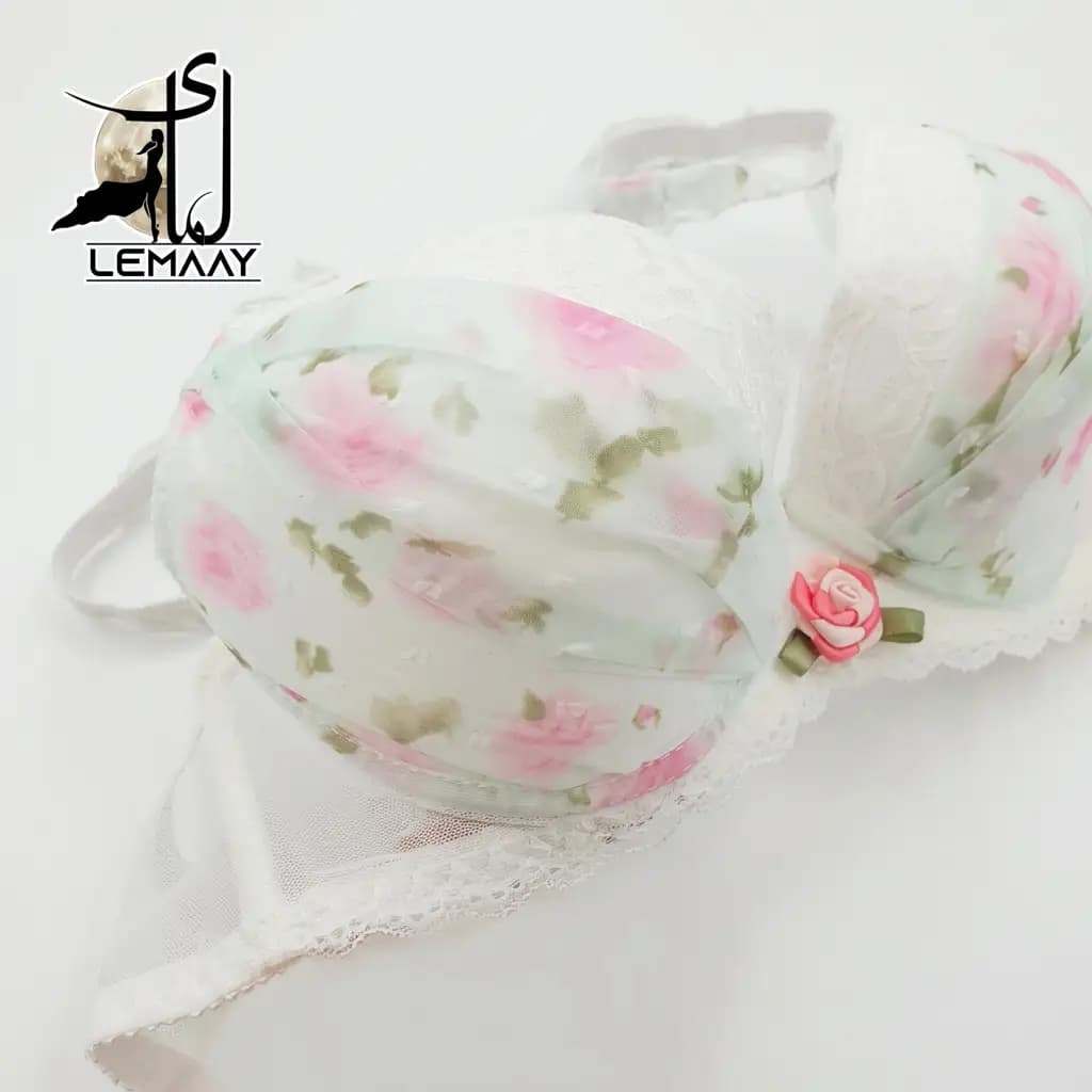 ست شورت و سوتین توری اسفنجی فنردار سفید گل دار (عروس) — تصویر ۲