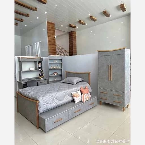سرویس تخت خواب نوجوان دخترانه وپسرانه رنگ بندی F70039 مبلمان فرنا مدل 1141923