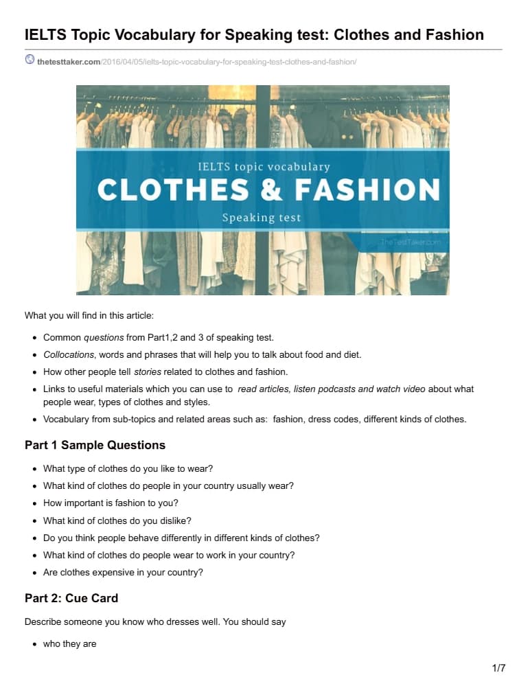 کتاب IELTS Topic Vocabulary for the Speaking Test: Clothes (واژگان موضوعی اسپیکینگ آیلتس: پوشاک) نسخه انگلیسی PDF