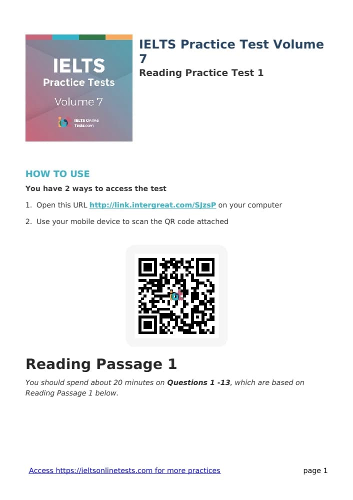 کتاب Reading Practice Test 1 (آزمون تمرینی ریدینگ ۱) نسخه انگلیسی PDF