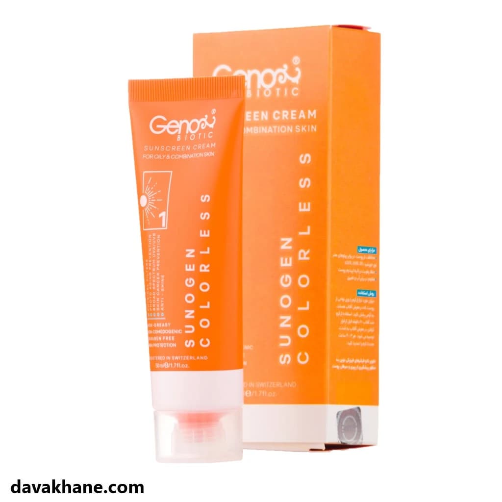 کرم ضد آفتاب SPF50 بی رنگ پوست چرب و مختلط ژنوبایوتیک 50 میلی لیتر — تصویر ۳