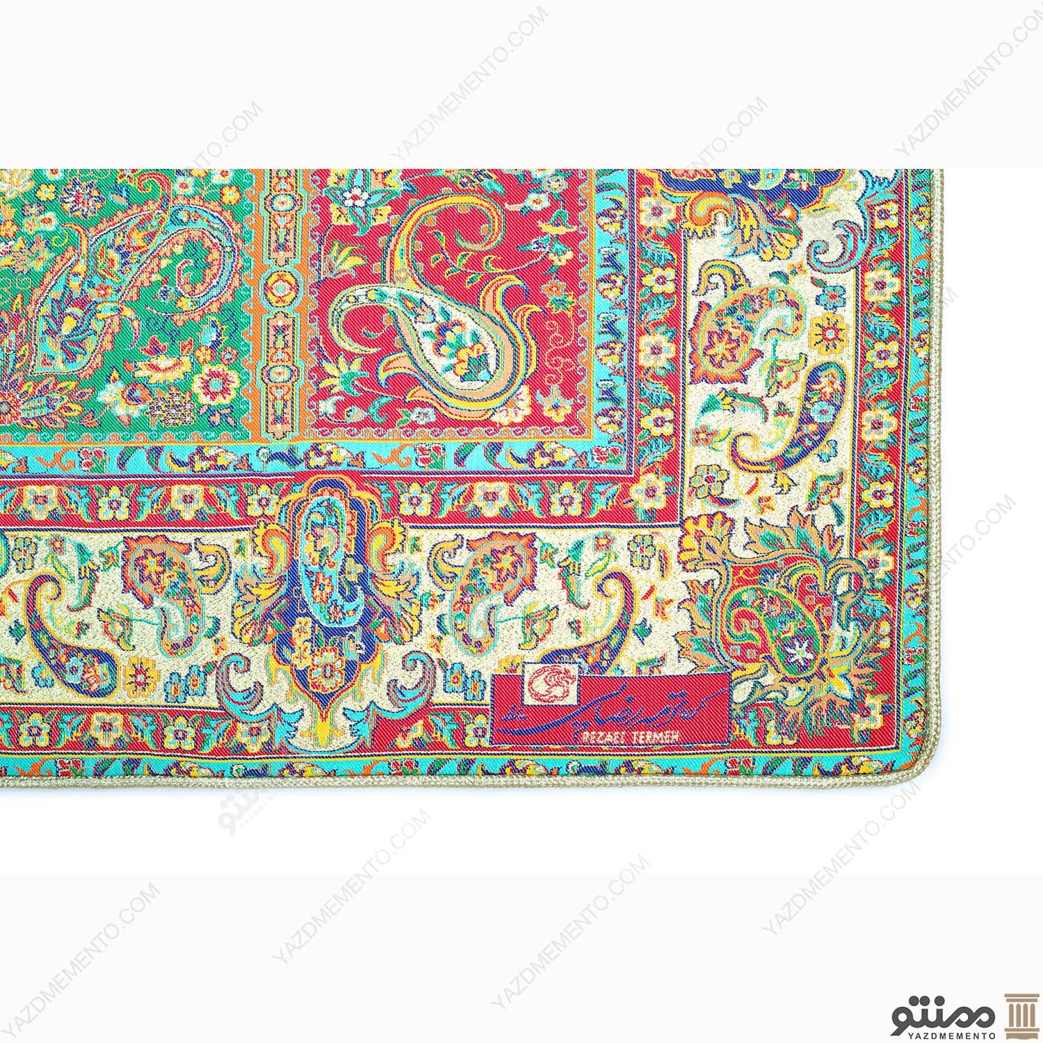 رومیزی ترمه مربع طرح پارسیان رنگ کرم — تصویر ۳