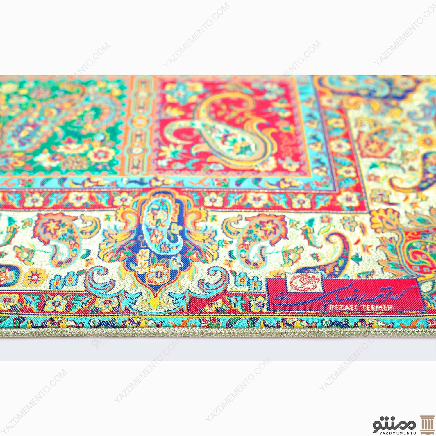 رومیزی ترمه مربع طرح پارسیان رنگ کرم — تصویر ۲