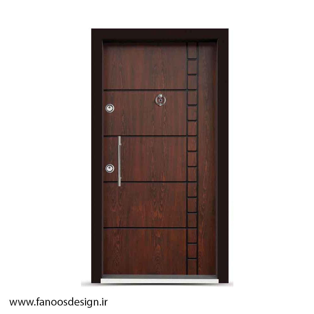 درب ضد سرقت روکش چوب راش با طراحی کلاسیک لوکس – کد MT402
