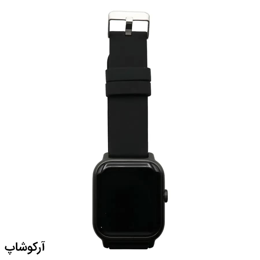 ساعت هوشمند VBand مشکی، صفحه مشکی مربعی با گوشههای گرد، بند سیلیکونی مشکی، قاب مربعی، نمایش دیجیتال، قفل سگکی فلزی مدل V2 Max — تصویر ۳