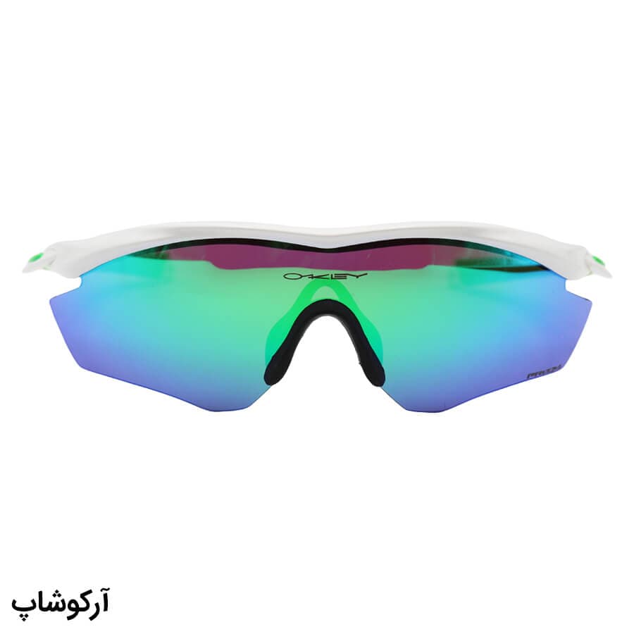 عینک ورزشی اوکلی با فریم سفید و سبز، 5 کاور لنز قابل تعویض و تجهیزات کامل مدل OO9343-06 — تصویر ۳