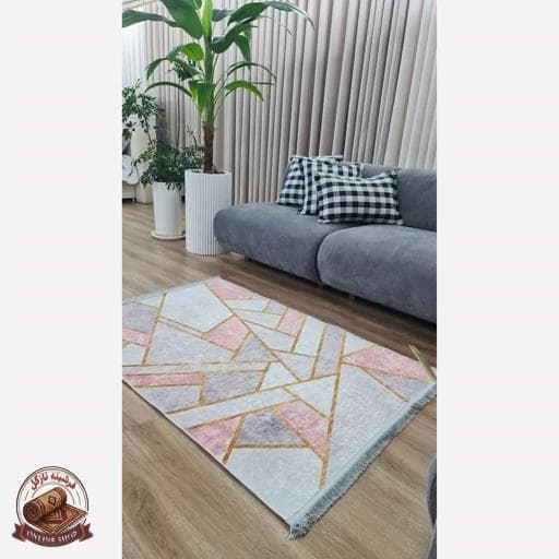 فرشینه مخملی طرح هندسی استُپ دار (اصلا لیز نمیخوره) h275 — تصویر ۶