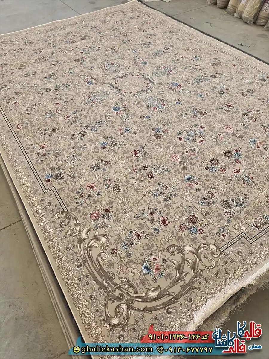 فرش 1200 شانه طرح افشان گندم رنگ بژ کاشان — تصویر ۲