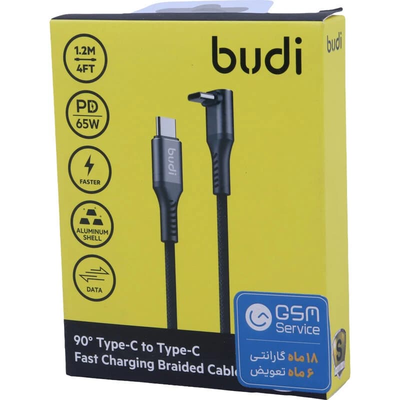 کابل دو سر تایپ سی فست شارژ 65 وات بودی DC253TTH یکسر L طول 1.2 متر — تصویر ۴