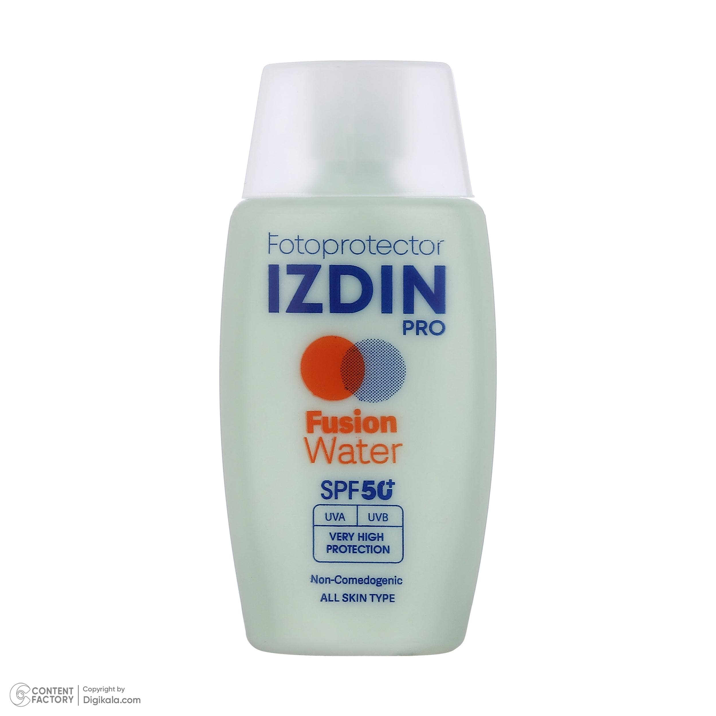 فلوئید ضد آفتاب بیرنگ صورت و گردن ایزدین پرو SPF 50 مدل Fusion Water محافظ در برابر اشعه UVA و UVB مناسب برای انواع پوست حجم 50 میلیلیتر انقضا ۲۰۲۸/۰۹