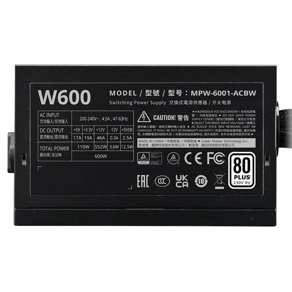 منبع تغذیه کولر مستر مدل Cooler Master ELITE NEX White W600 230V — تصویر ۴