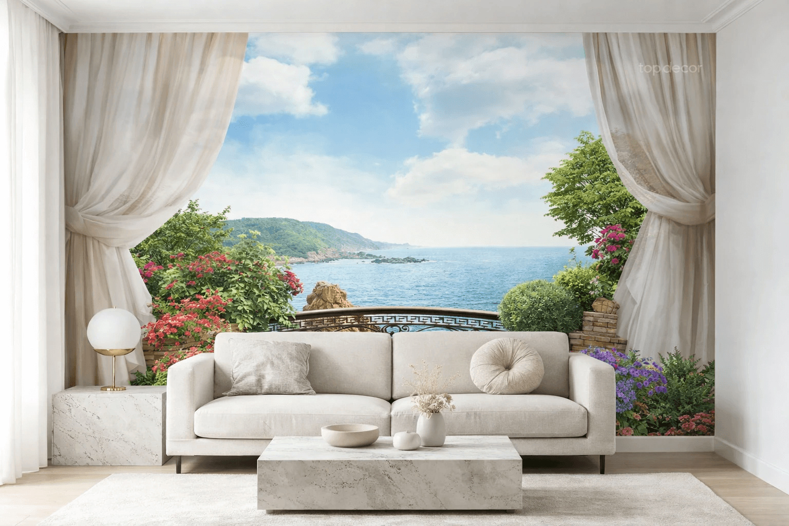 پوستر دیواری سهبعدی منظره دریا | نمای بالکن رویایی و آرامشبخش — تصویر ۲
