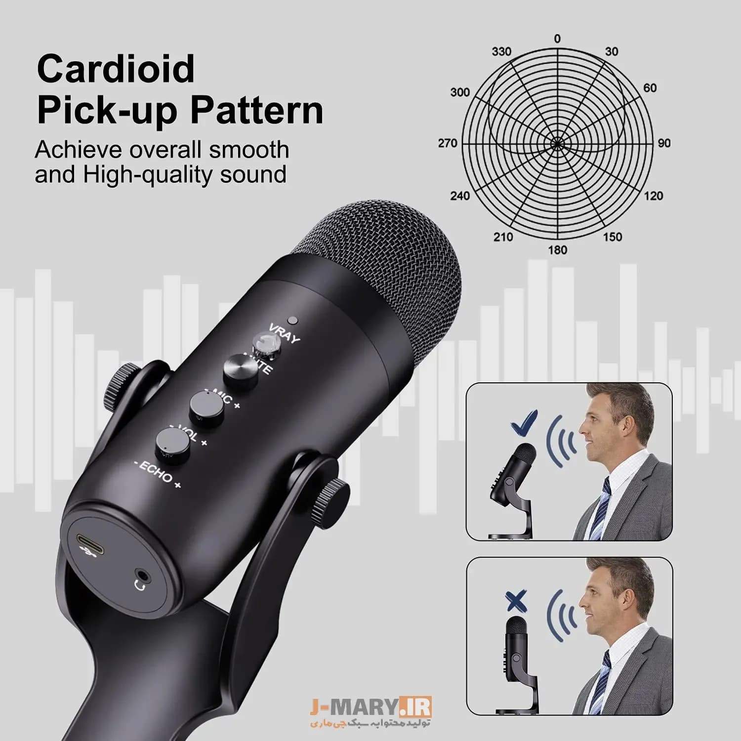 میکروفون یو اس بی جی ماری مدل Jmary MC-PW8 رومیزی حرفه ای +🎁 هدیه — تصویر ۲