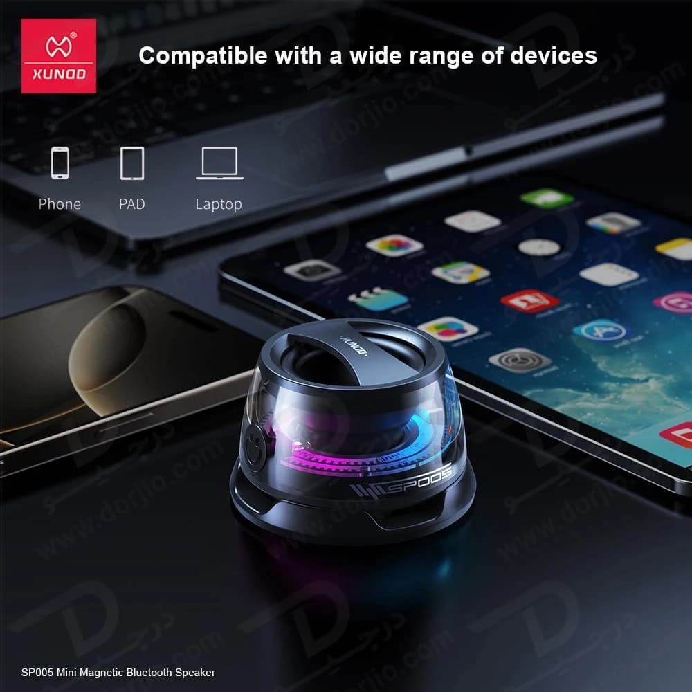 مینی اسپیکر بلوتوثی مگنتی RGB دار مدل SP005 برند XUNDD — تصویر ۸