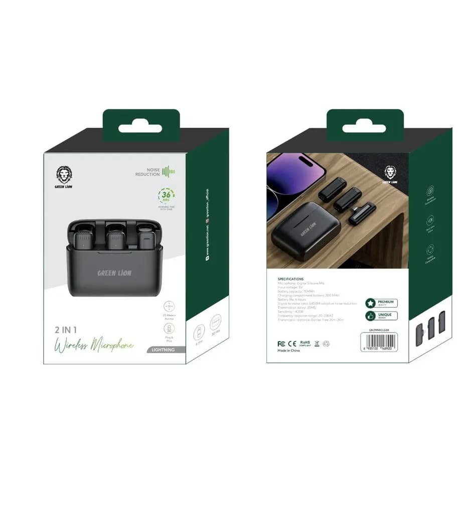 میکروفون بی سیم لایتنینگ گرین لاین Green Lion 2 in 1 Wireless Microphone دارای 2 فرستنده — تصویر ۲