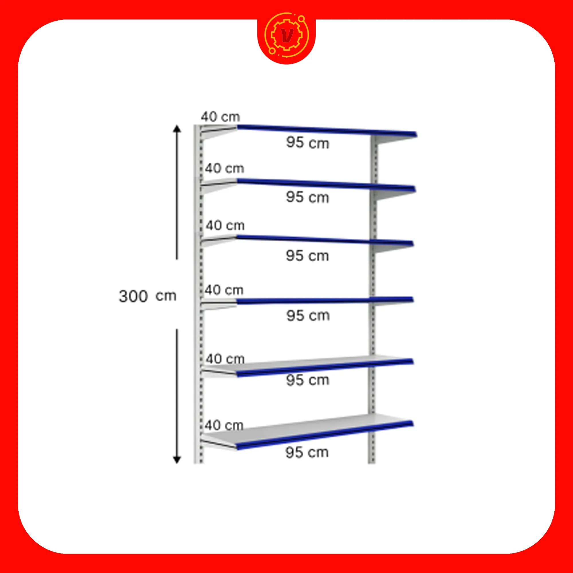 قفسه هایپری دیواری 6 طبقه 40×95 ارتفاع 300سانتی متر