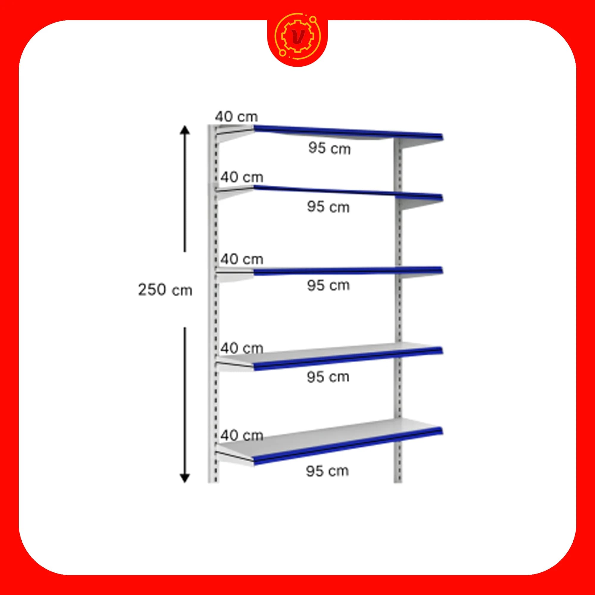 قفسه هایپری دیواری 5 طبقه 40×95 ارتفاع 250سانتی متر
