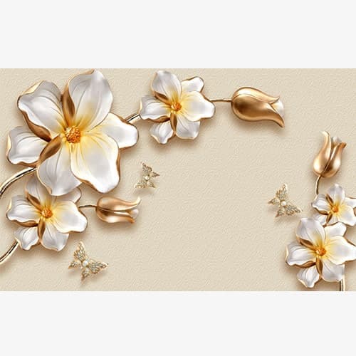 پوستر دیواری سه بعدی لاکچری گل طلایی و پروانه FL0025 — تصویر ۲