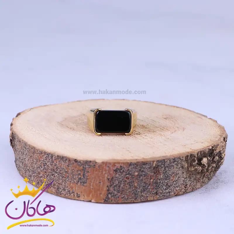انگشتر استیل مردانه طلایی سنگ مشکی st36036