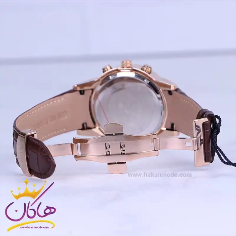 ساعت عقربه ای الگانس مردانه بند چرم قهوه ای قاب رزگلد G2091/2 — تصویر ۳