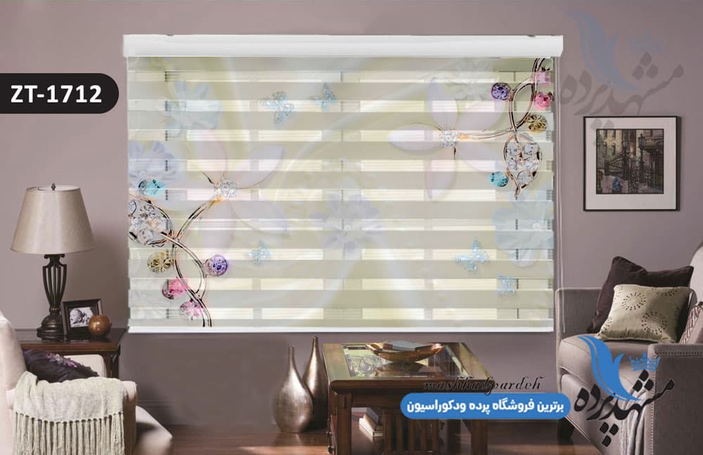 پرده زبرا تصویری چاپی طرح گل فانتزی کد ZT1712