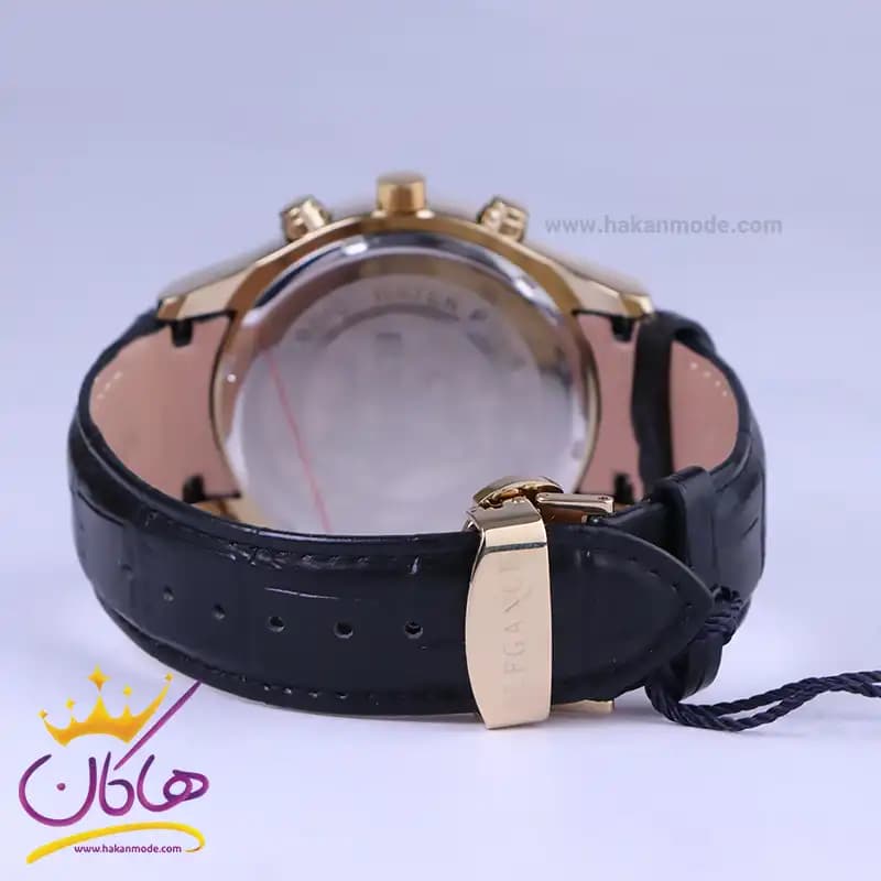 ساعت عقربه ای الگانس مردانه بند چرم مشکی قاب طلایی G2100/2 — تصویر ۳