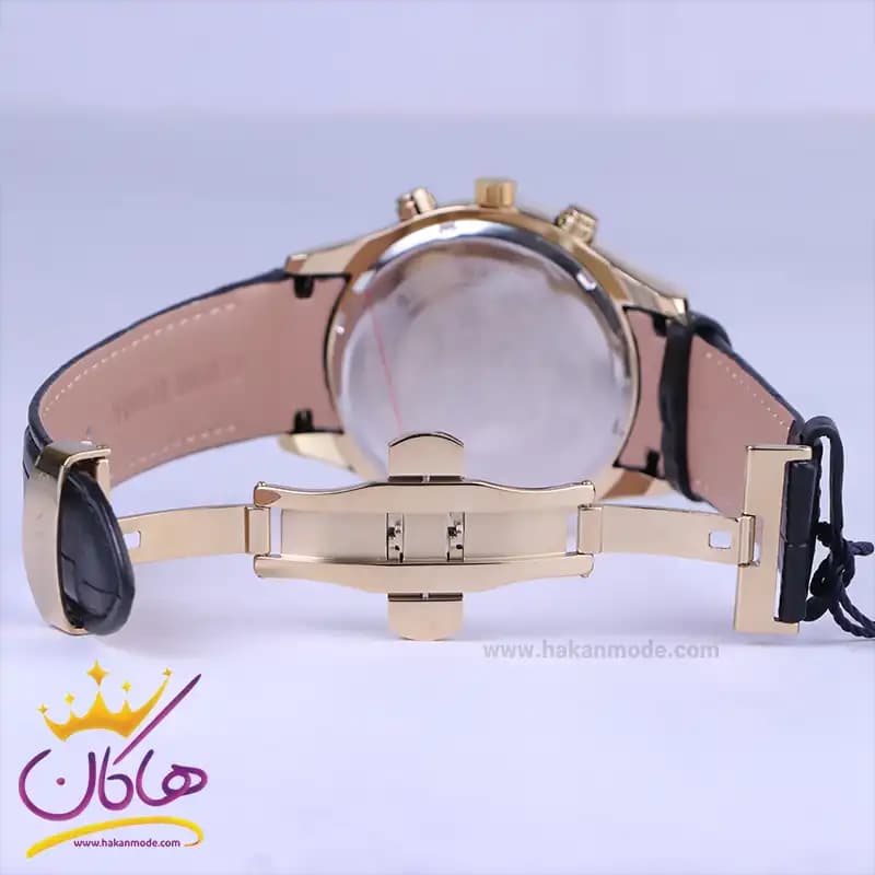 ساعت عقربه ای الگانس مردانه بند چرم مشکی قاب طلایی G2100/2 — تصویر ۲