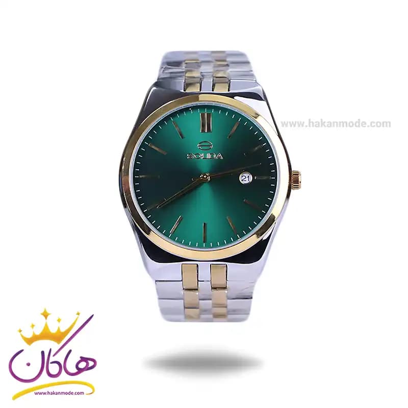 ساعت مچی ست سولیدا استیل نقره ای طلایی صفحه سبز 2140 — تصویر ۵