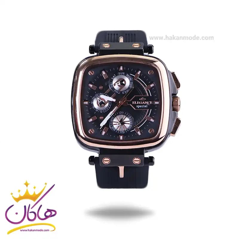 ساعت الگانس اسپشیال مردانه بند رابر مشکی قاب مربع 8166/1