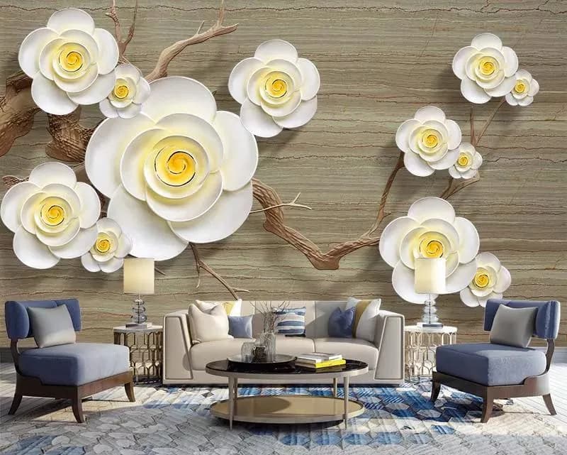 کاغذ دیواری سه بعدی طرح گل برجسته زیبا
