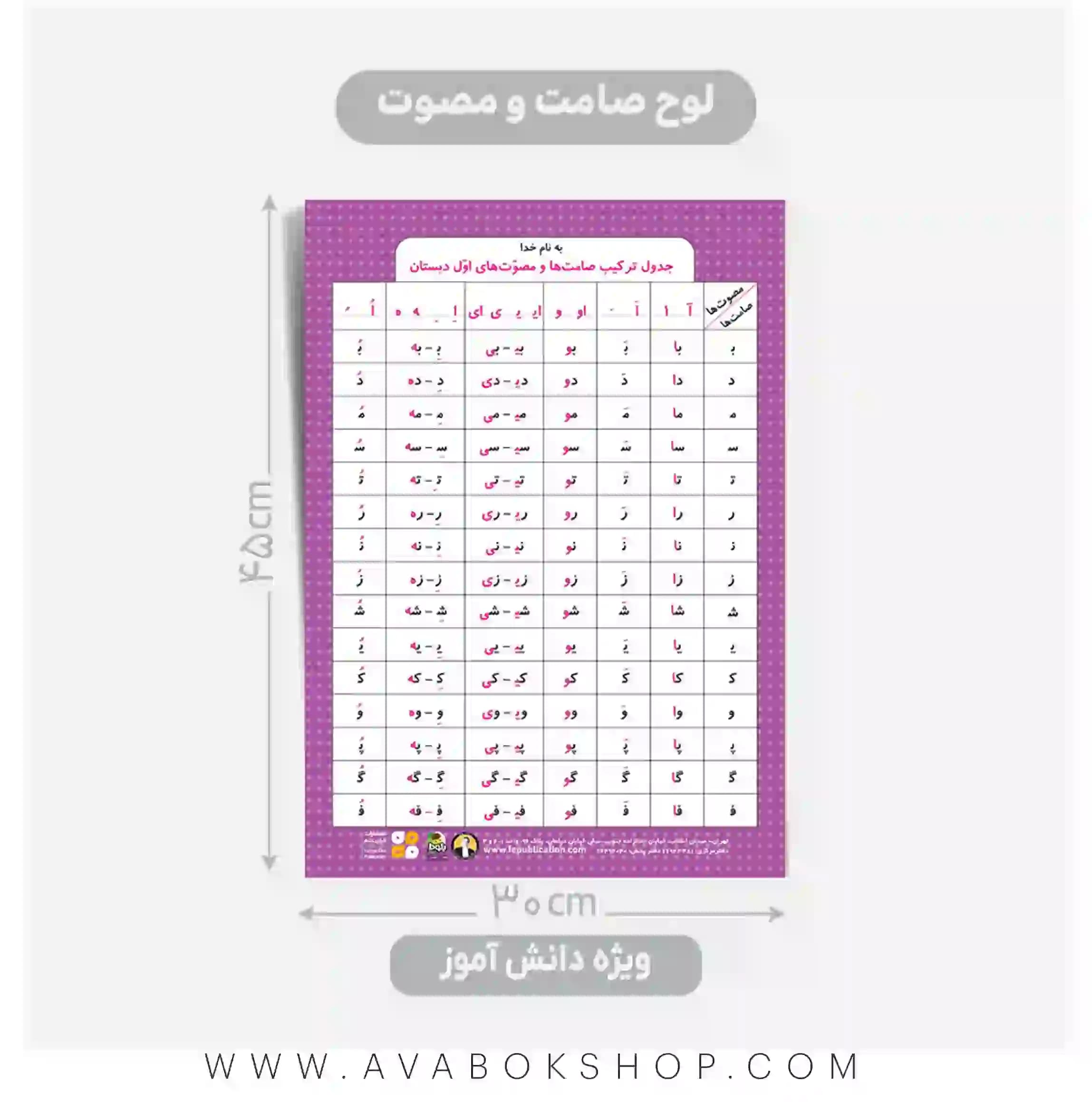 پوستر جدول صامت و مصوت ویژه دانش آموز فرای علم