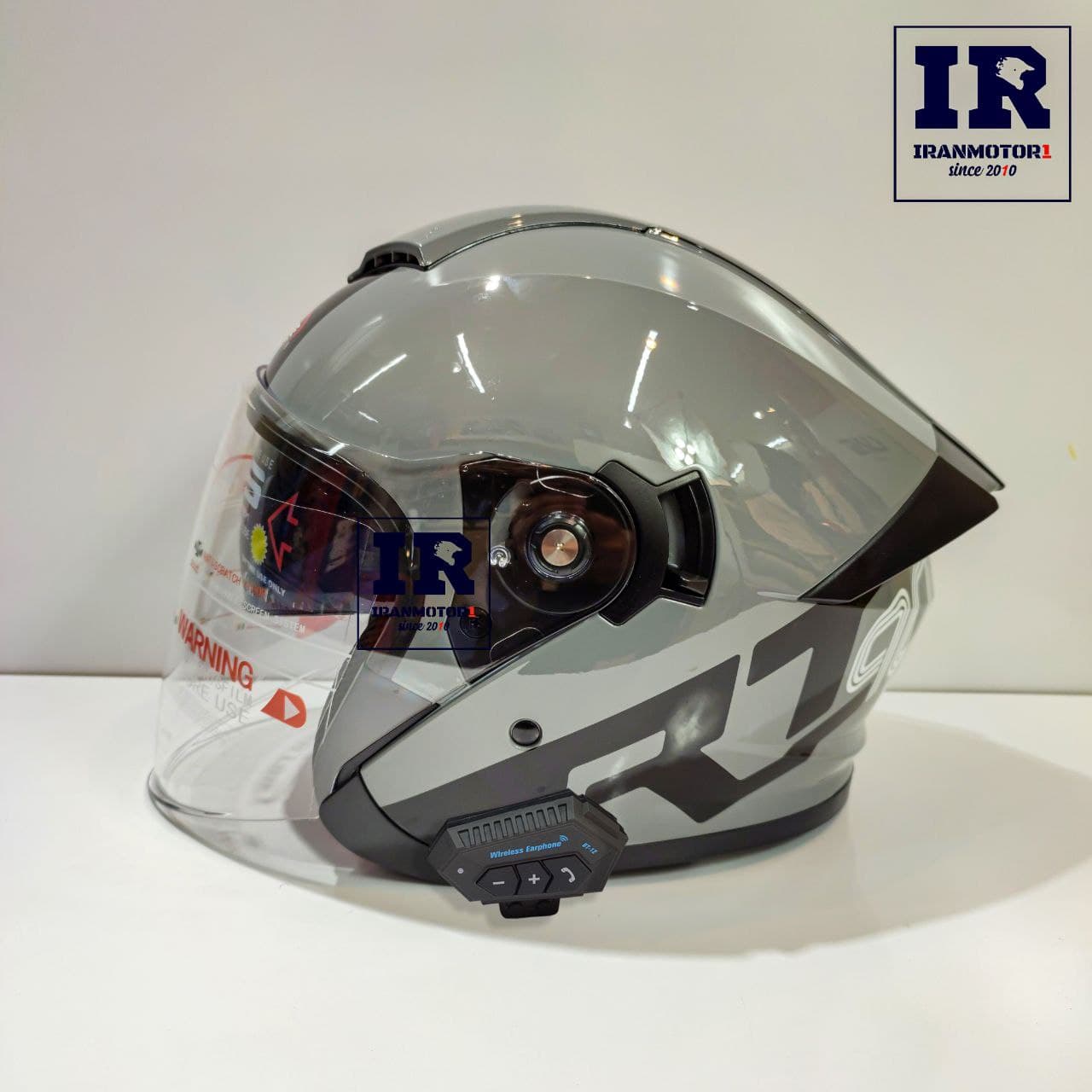 کلاه کاسکت بلوتوث دار بدون فک ردلاین کد ۹۶۶ طوسی مشکی مات + BT11
