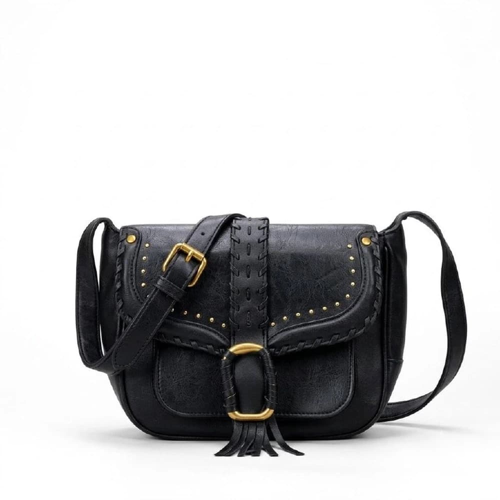 کیف کراس بادی اورجینال روزمره برند استیو مدن (Steve Madden) | تزئینات گلمیخ و سگک طلایی کلاسیک رنگ مشکی