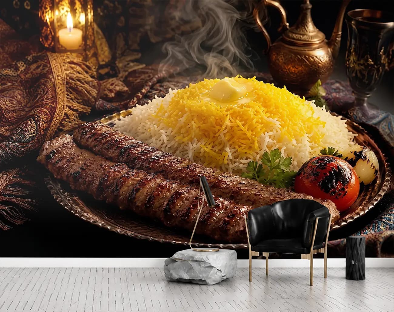پوستر دیواری چلوکباب کوبیده بخارآلود کنار فانوس کد DA-(1154) | دکور رستوران سنتی — تصویر ۴