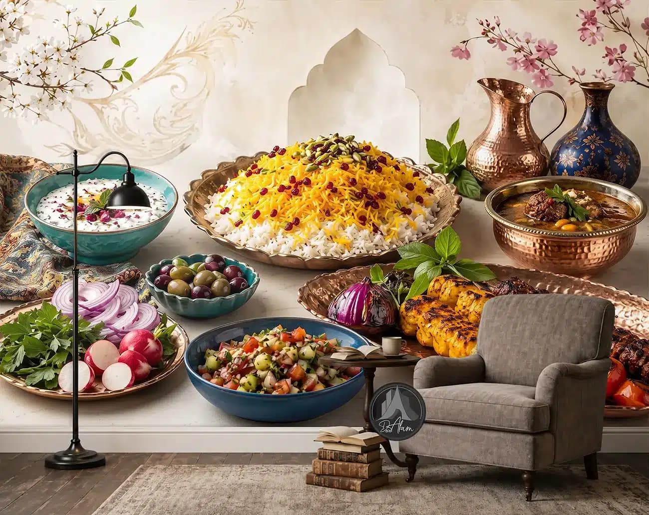 پوستر دیواری چلوکباب و جوجه با زمینه روشن کد DA-(1152) | دکور رستوران ایرانی — تصویر ۲