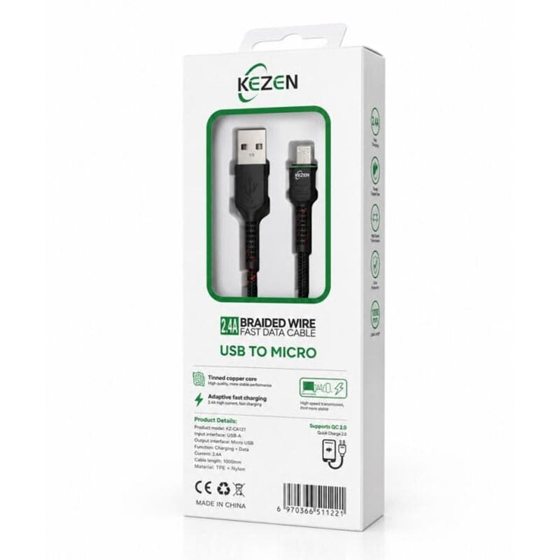 کابل فست شارژ KEZEN KZ-CA122 MICRO USB 2M — تصویر ۲