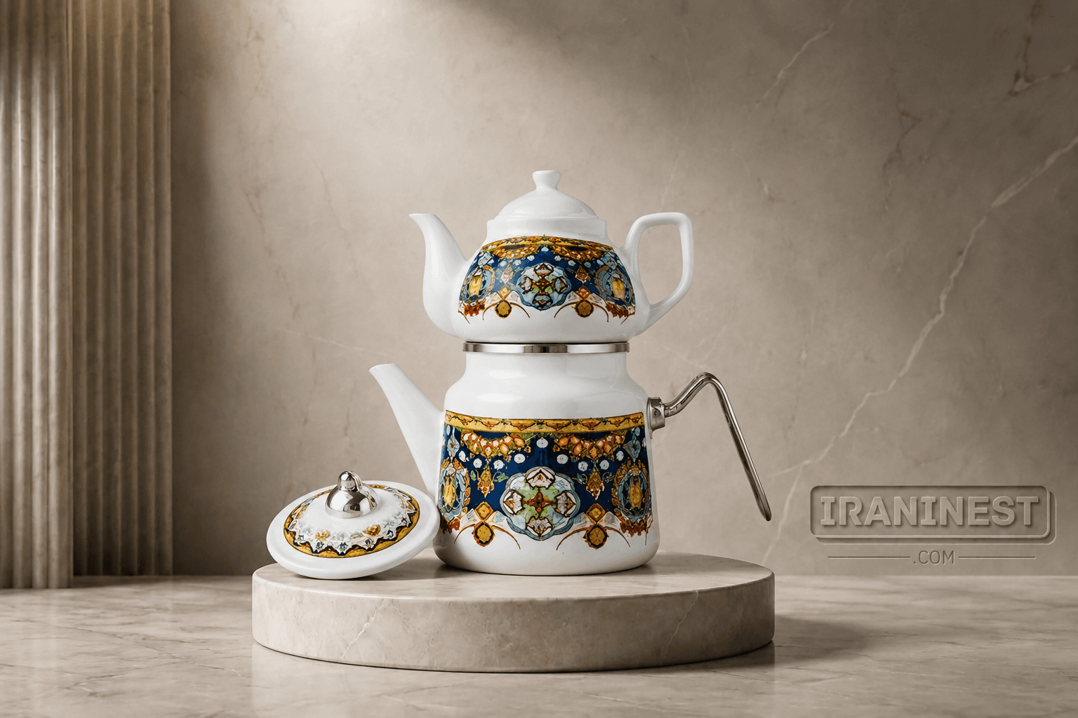 کتری قوری لعابی استوانه گلدار RASA مدل KR05 — تصویر ۶