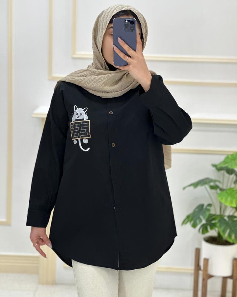 شومیز گلدوزی گربه۲کد۹۷۴۶۷۷ — تصویر ۳