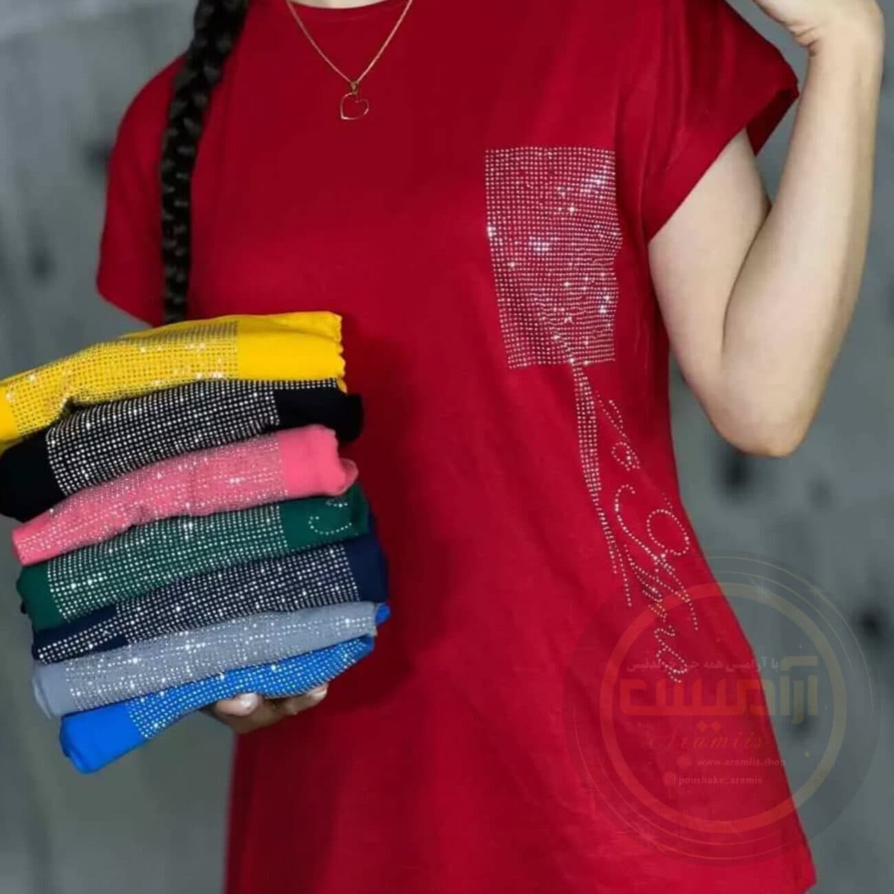 تیشرت ویسکوز جیب نگینی