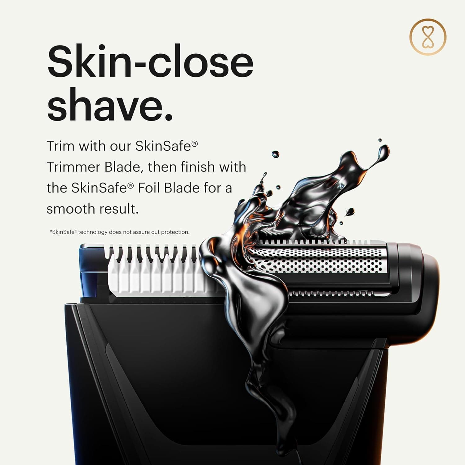 MANSCAPED® The Lawn Mower® 5.0 ULTRA Body and Bikini Hair Trimmer – SkinSafe® Dual Head Trimmer و تیغه های فویل، ضد آب، USB-C قابل شارژ با قاب مسافرتی مشکی تاکسیدو — تصویر ۴