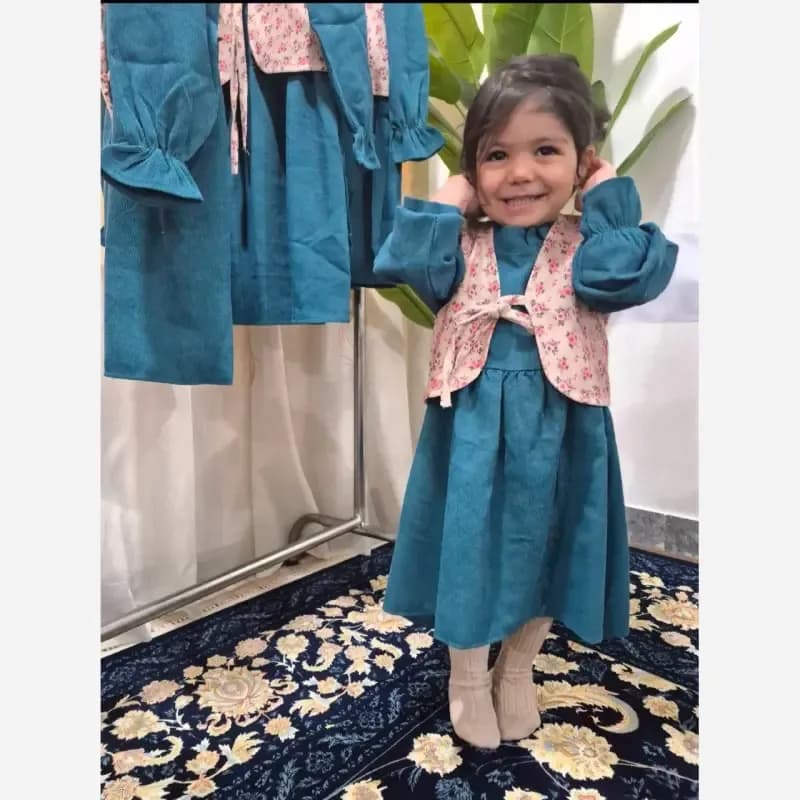 پیراهن و ژیله مخمل کبریتی دخترانه بچگانه — تصویر ۷