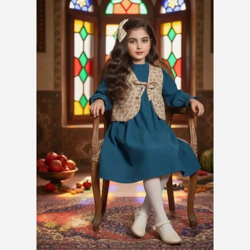 پیراهن و ژیله مخمل کبریتی دخترانه بچگانه — تصویر ۲