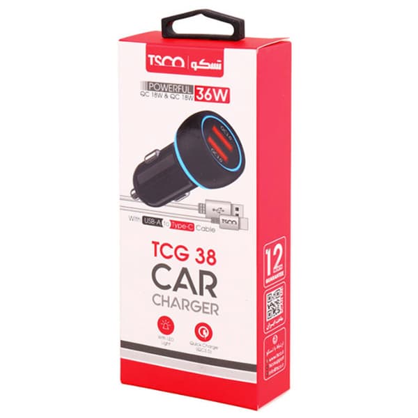 شارژر فندکی تسکو مدل TCG 38 QC3.0 PD 36W به همراه کابل Type-C — تصویر ۲