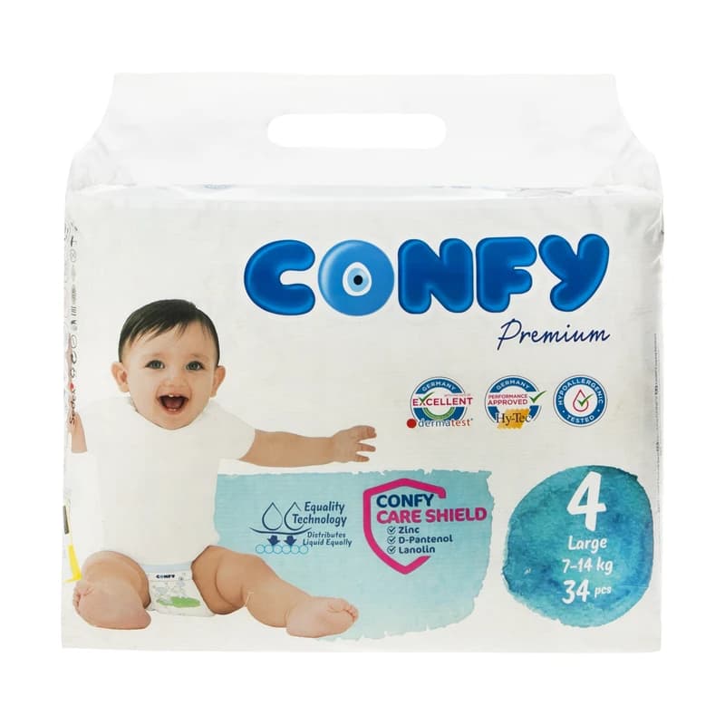پوشک بچه کانفی (دوبل) سایز 4 بسته 34 عددی (چسبی) Confy Premium