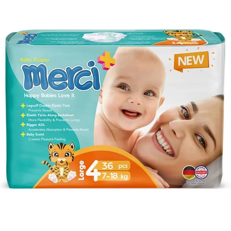 پوشک بچه مرسی (دوبل) سایز 4 بسته 36 عددی – Merci Large