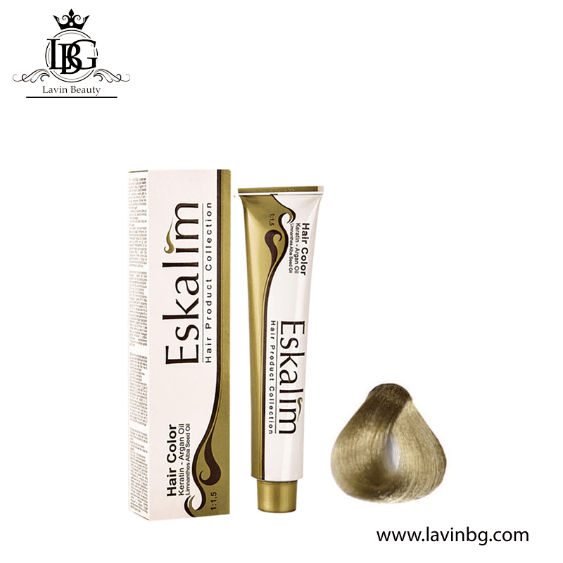 رنگ مو اسکالیم سری زیتونی شماره 8/8 رنگ بلوند زیتونی روشن با پوشش بالا حجم 100 میل – ESKALIM